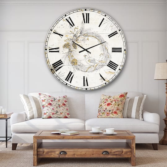 Designart 'Gold Beautiful Cardinals Traditional Wall Clock